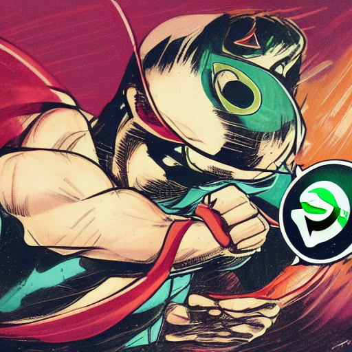 Superhero in comic style fighting against a surreal whatsapp logo